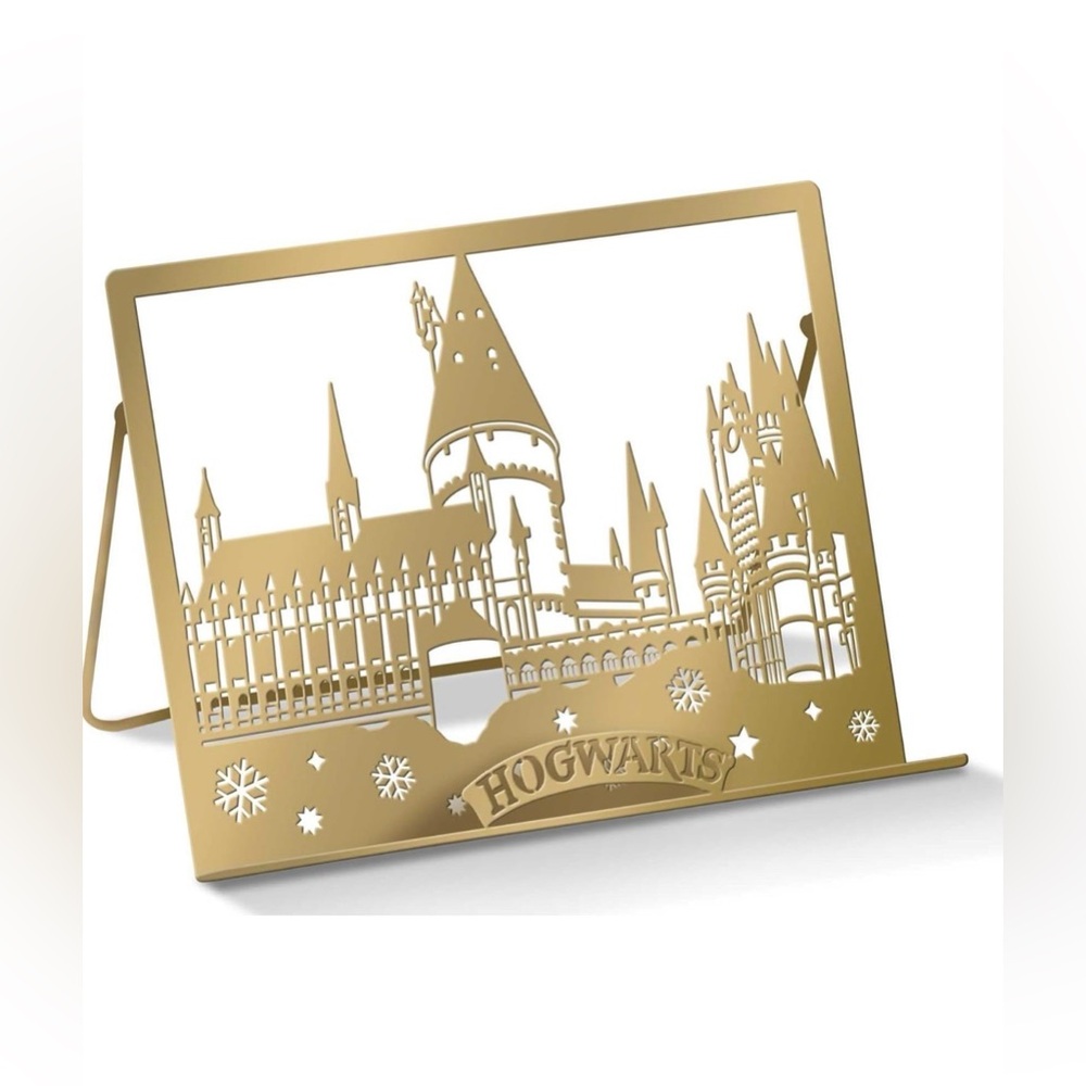 Harry Potter Hogwarts Metal Cookbook Tablet Holder Gold Tone Easel - Picture 8 of 8